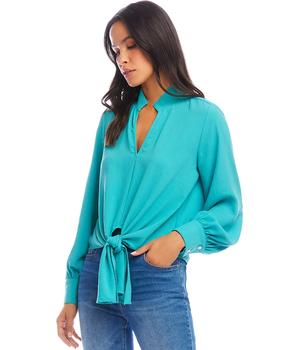 Long Sleeve Tie-Front Top
