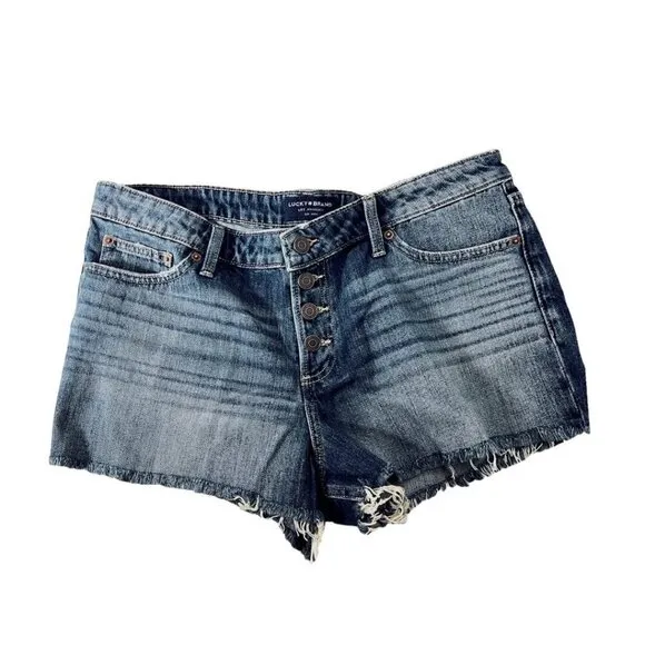 Lucky Brand Womens High Rise Button Fly 5 Pockets Cut Off Jean Shorts Sz 29 NWT