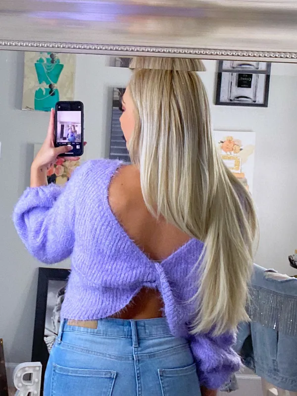 Lucky Me Twist Front Crop Sweater, Lavender