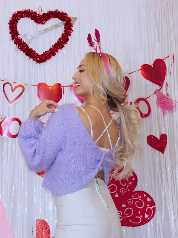 Lucky Me Twist Front Crop Sweater, Lavender
