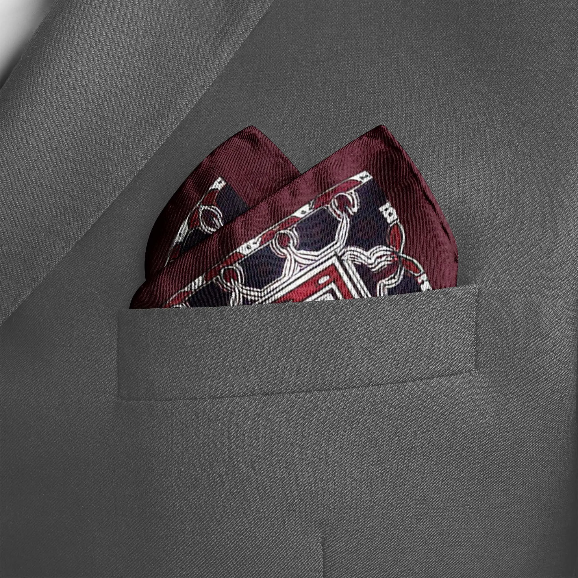 MAROON BASE FLORAL SILK POCKET SQUARE