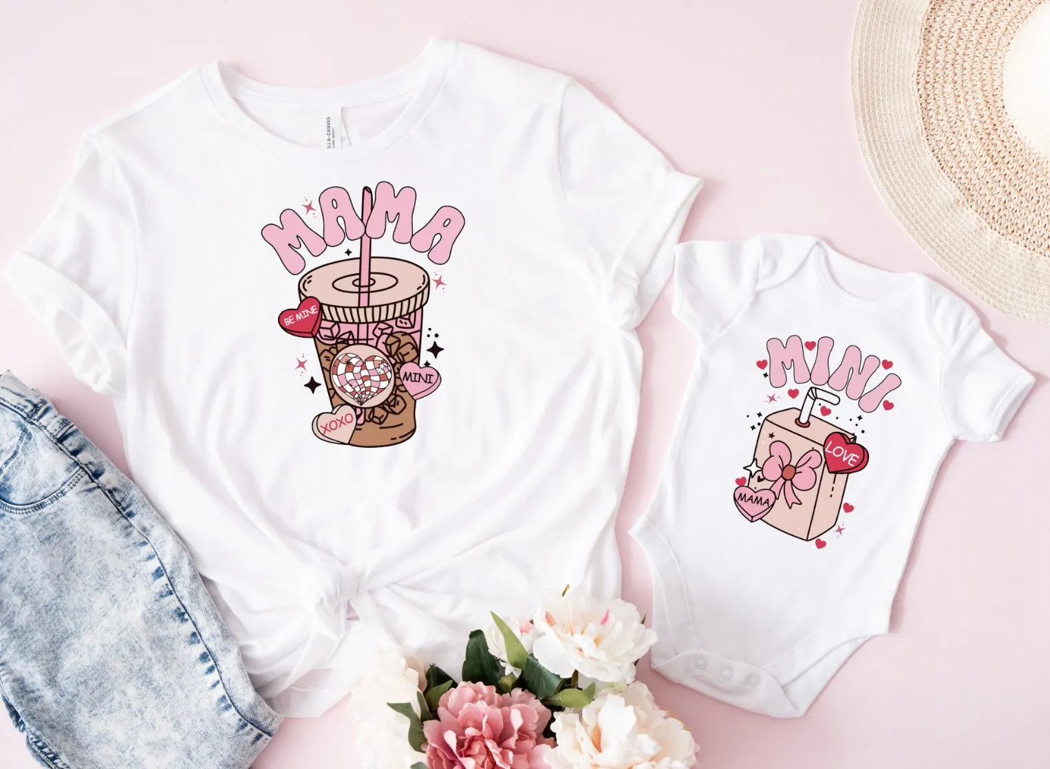 Matching Mini & Mama Mummy Personalised T-Shirt & Vest Valentines - White Only