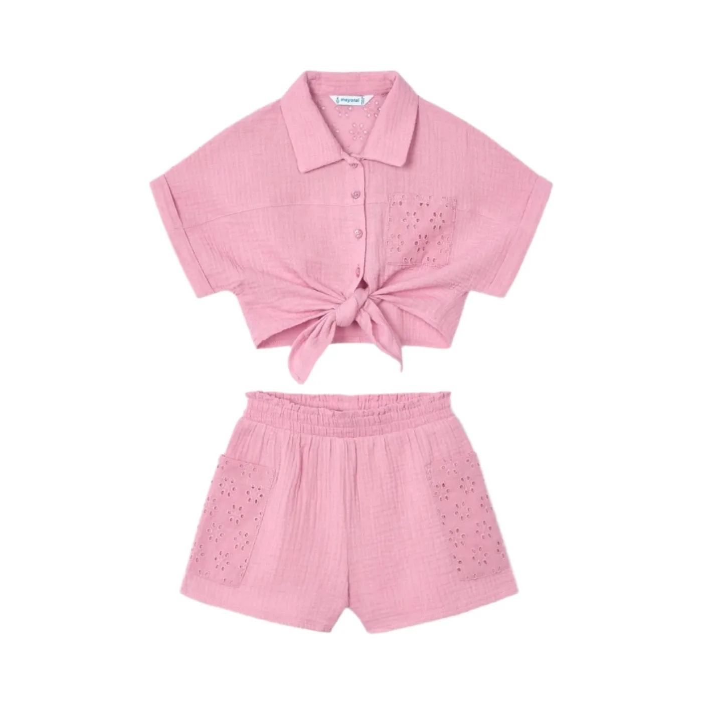 Mayoral Dusty Pink Broderie Anglaise Two Piece Shorts Set