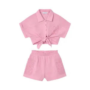 Mayoral Dusty Pink Broderie Anglaise Two Piece Shorts Set