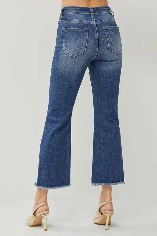Medium Dark Wash High Rise Crop Straight Jeans - Risen Jeans