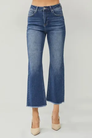 Medium Dark Wash High Rise Crop Straight Jeans - Risen Jeans