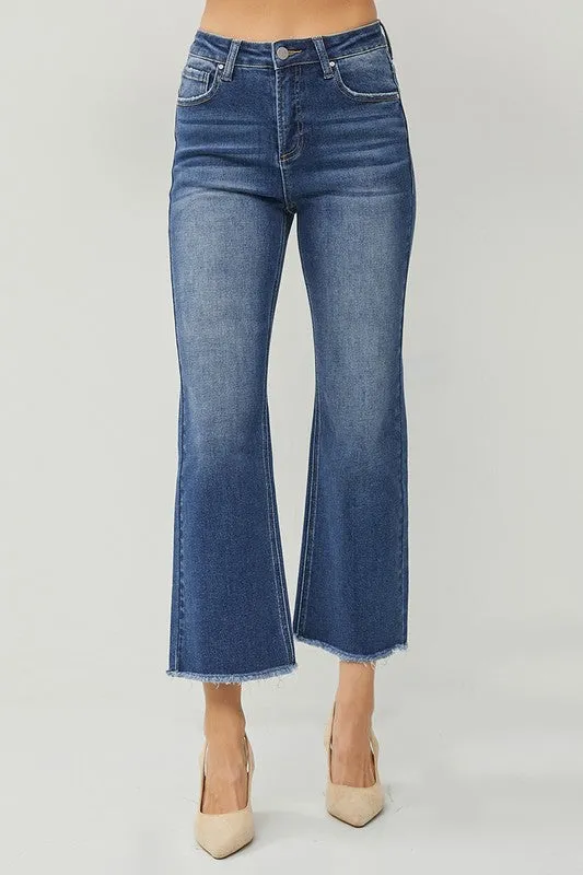 Medium Dark Wash High Rise Crop Straight Jeans - Risen Jeans