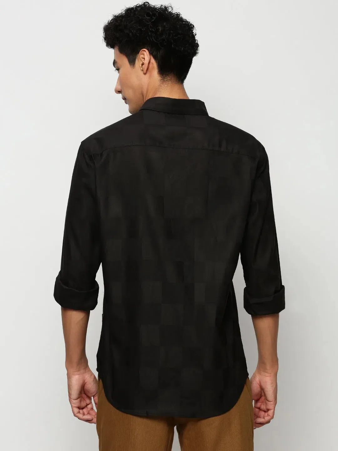 Men Black Checked Casual Casual Shirts-TRUJETTWILL-5487-Black