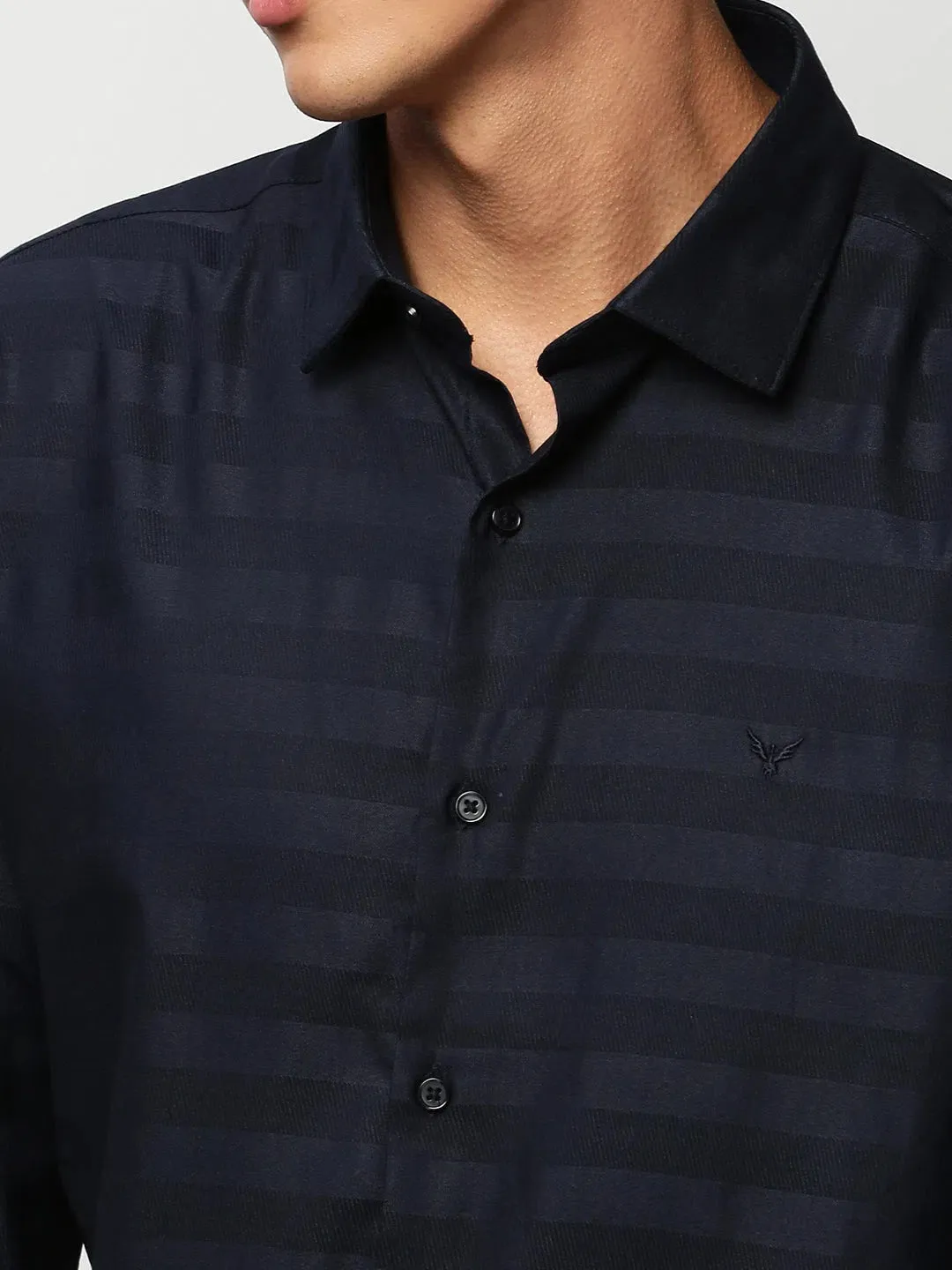 Men Navy Striped Casual Casual Shirts-GLANZAPLAIN-5321-Navyblue