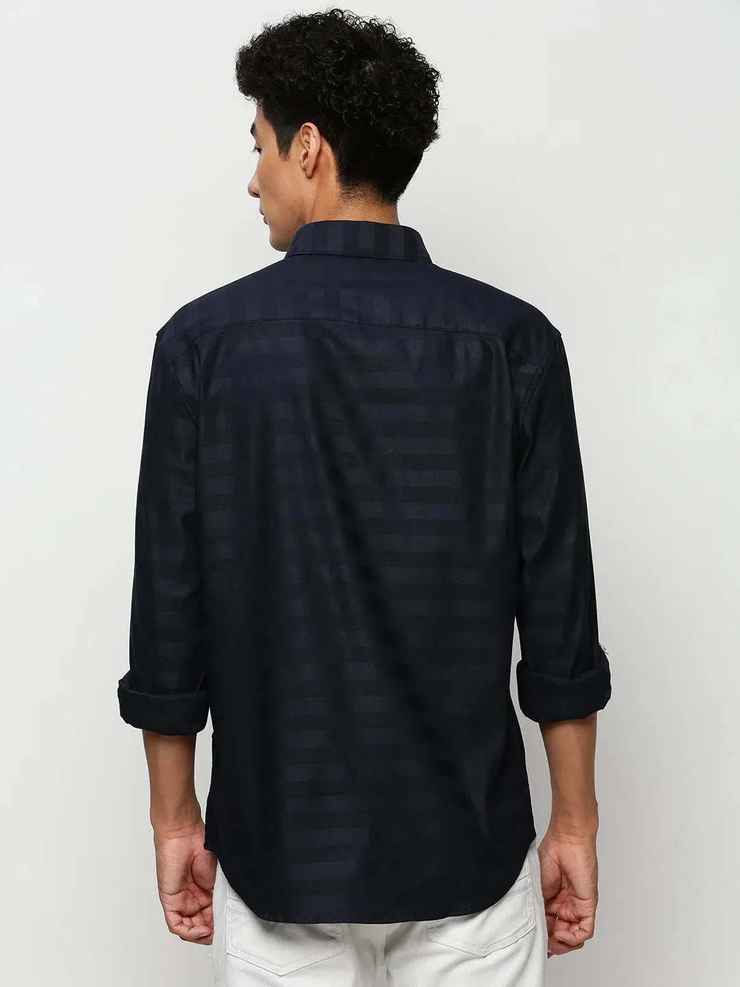 Men Navy Striped Casual Casual Shirts-GLANZAPLAIN-5321-Navyblue