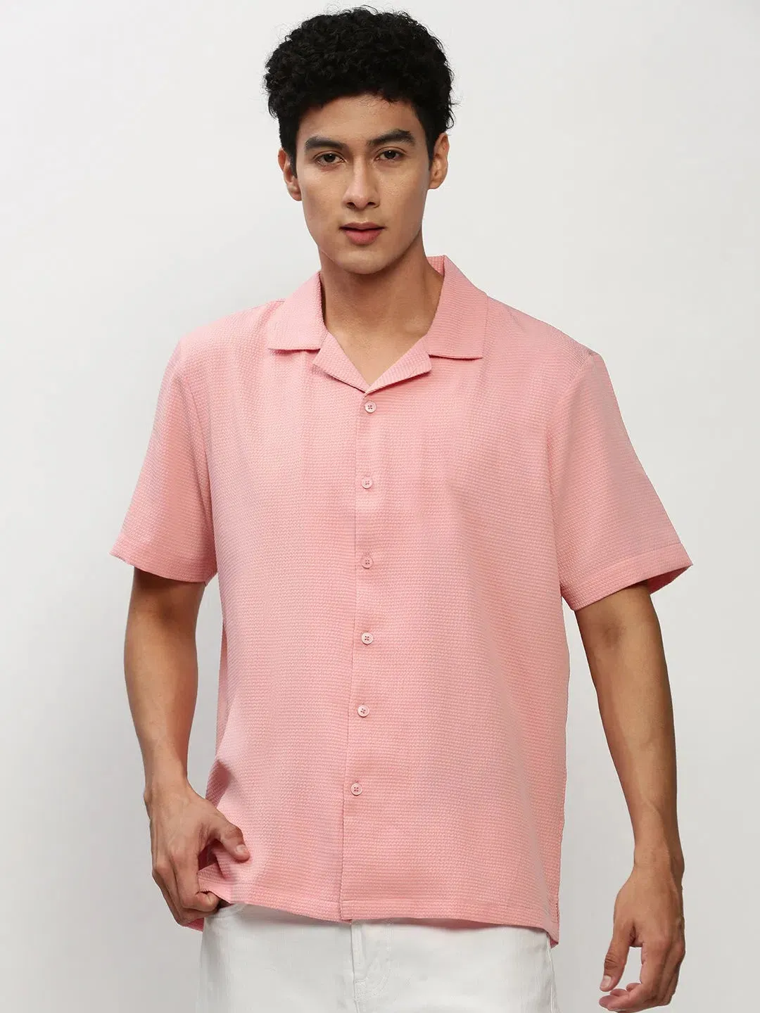 Men Peach Solid Casual Casual Shirts-AGASTHYA-1589-Peach
