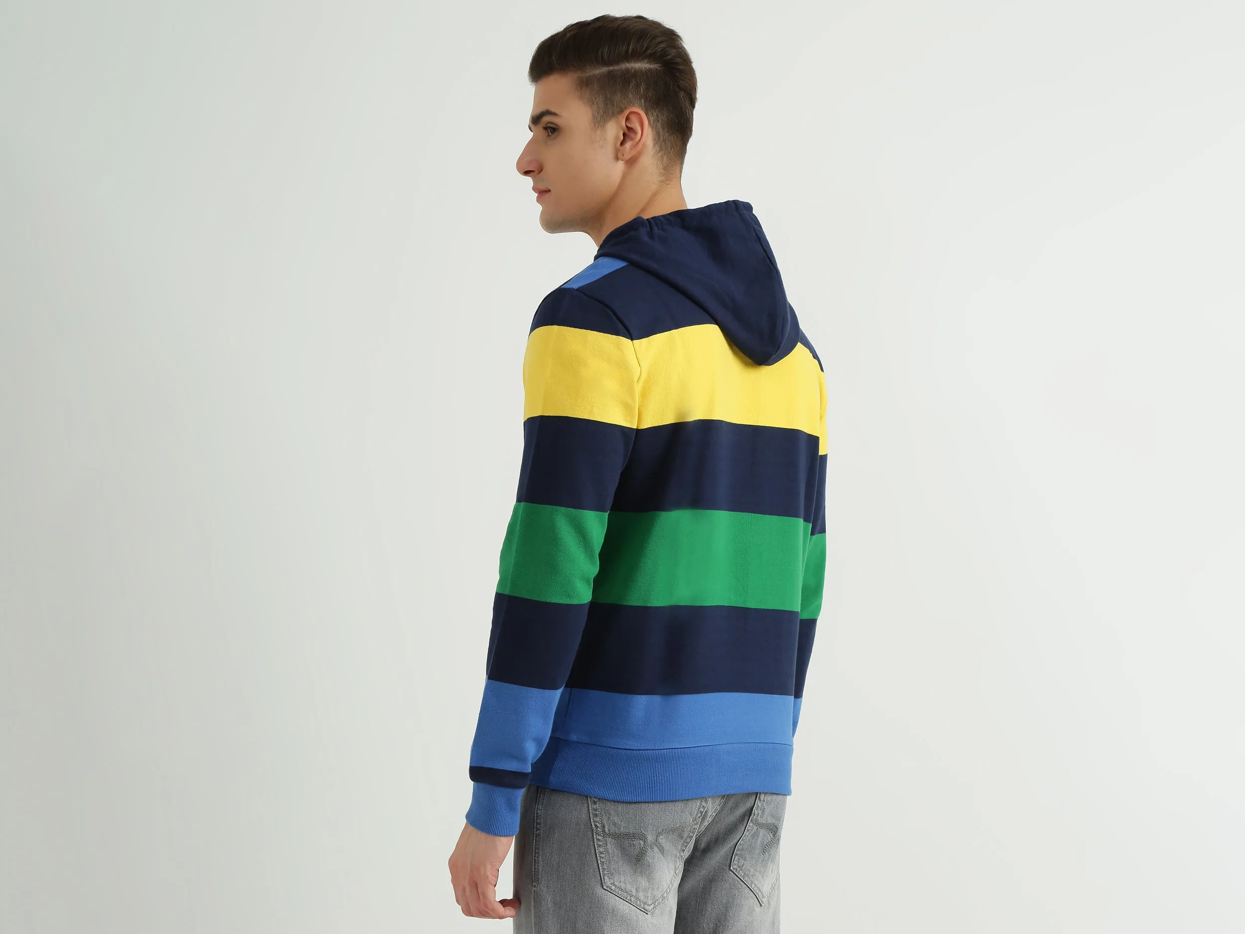 Men Striped Hood Sweatshirt