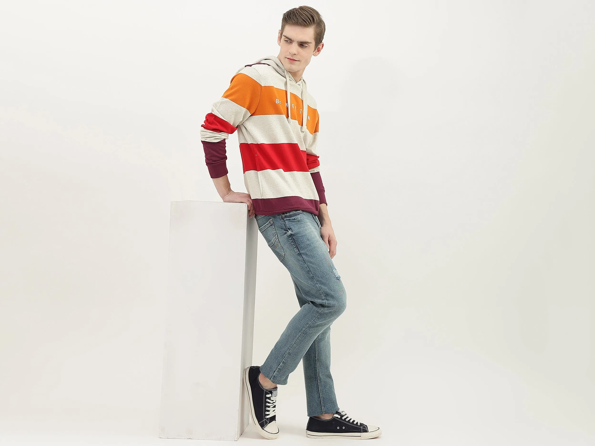 Men Striped Hood Sweatshirt