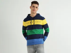 Men Striped Hood Sweatshirt