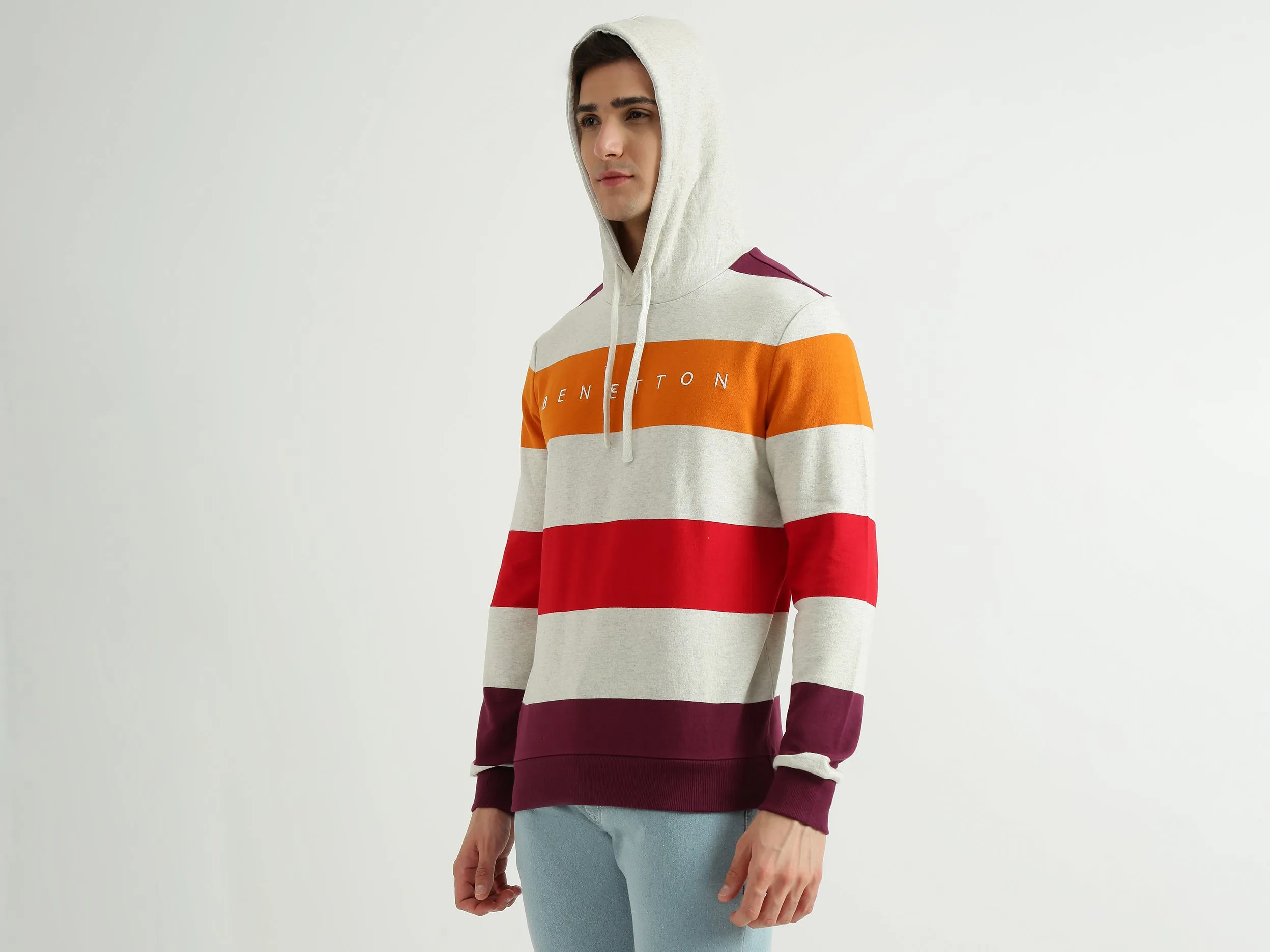 Men Striped Hood Sweatshirt