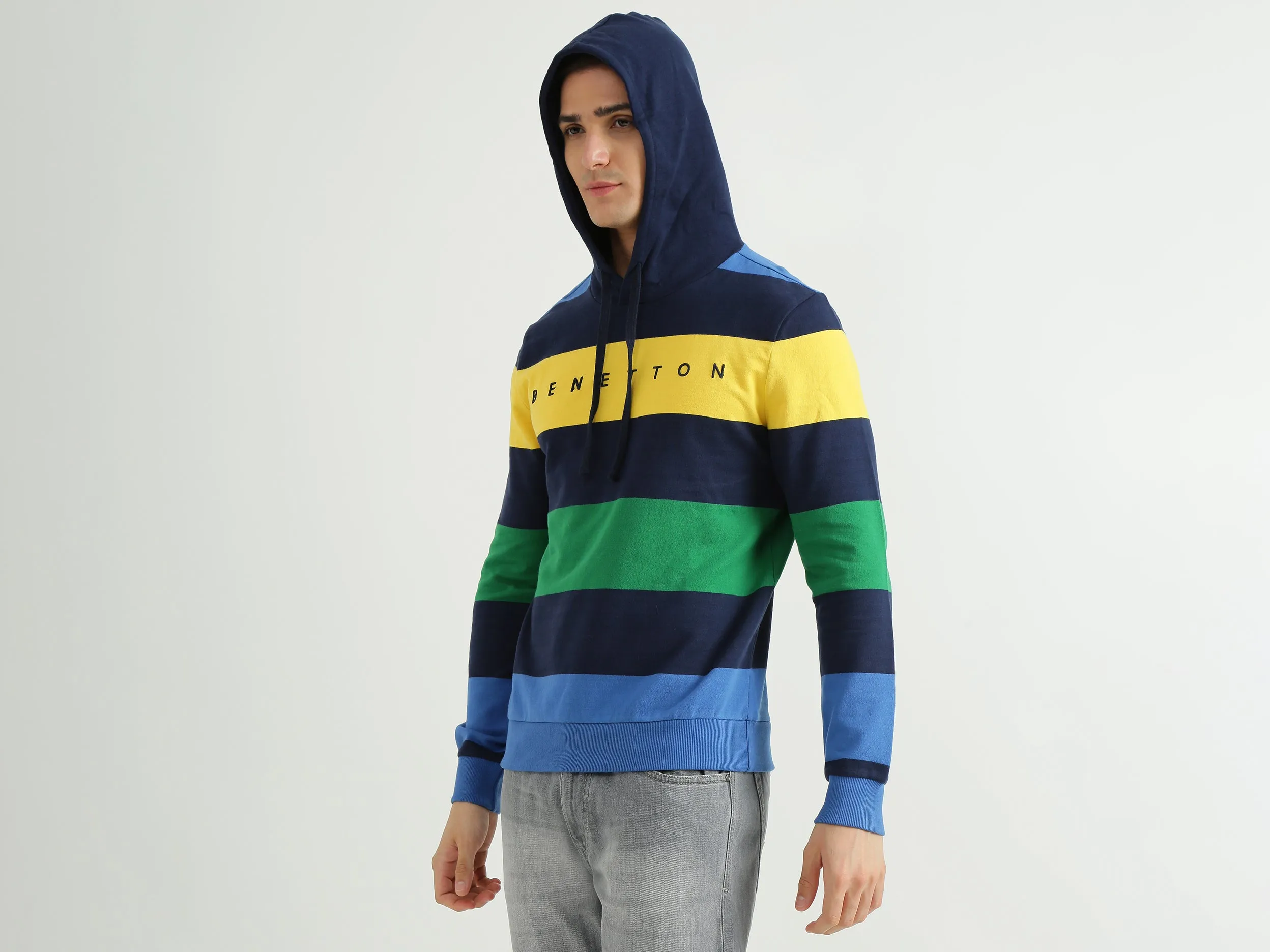 Men Striped Hood Sweatshirt