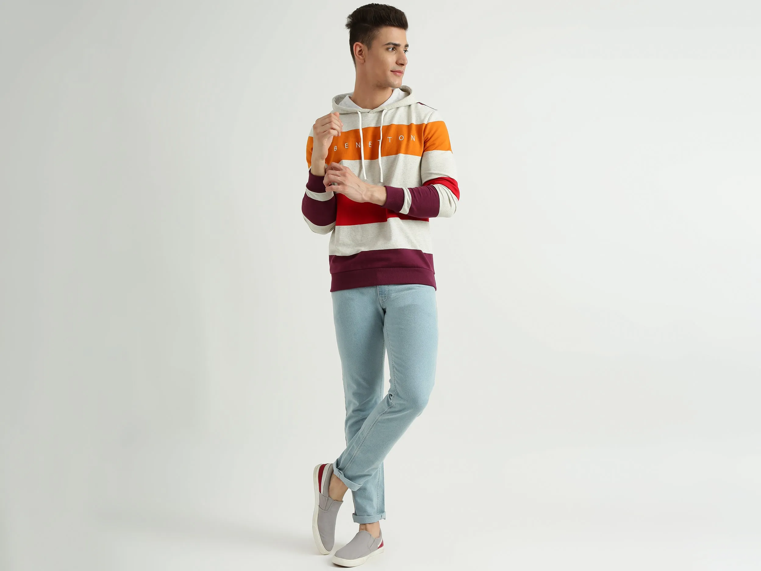 Men Striped Hood Sweatshirt