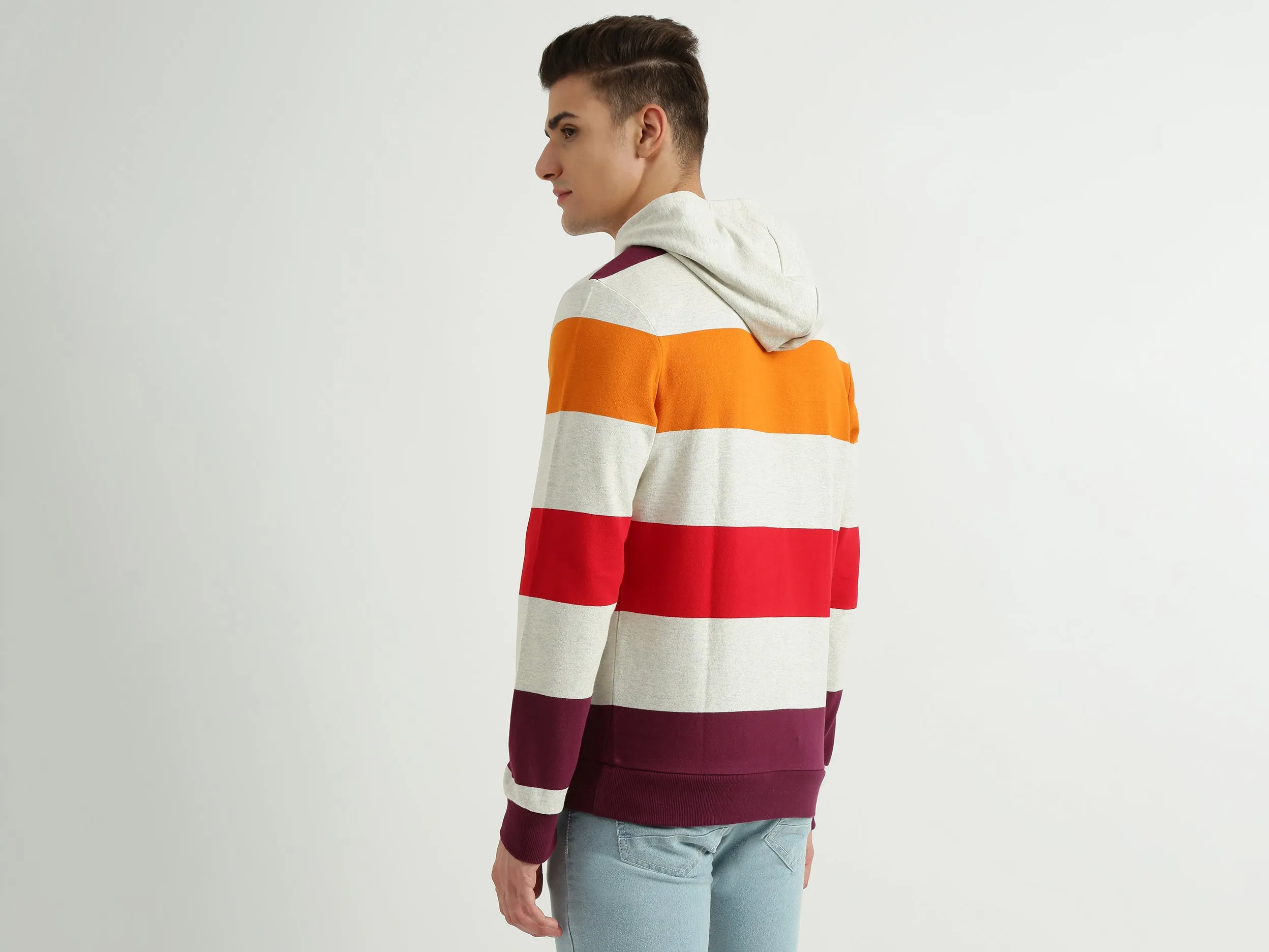 Men Striped Hood Sweatshirt