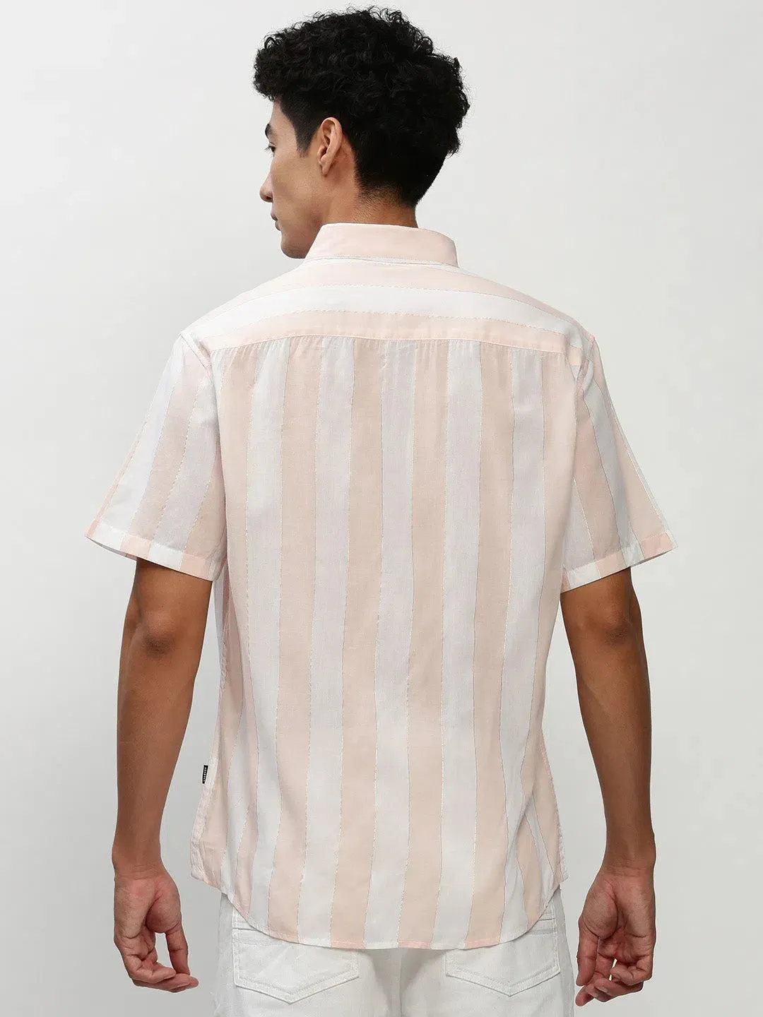 Men White Striped Casual Casual Shirts-JOYOSTRIPE-76-White