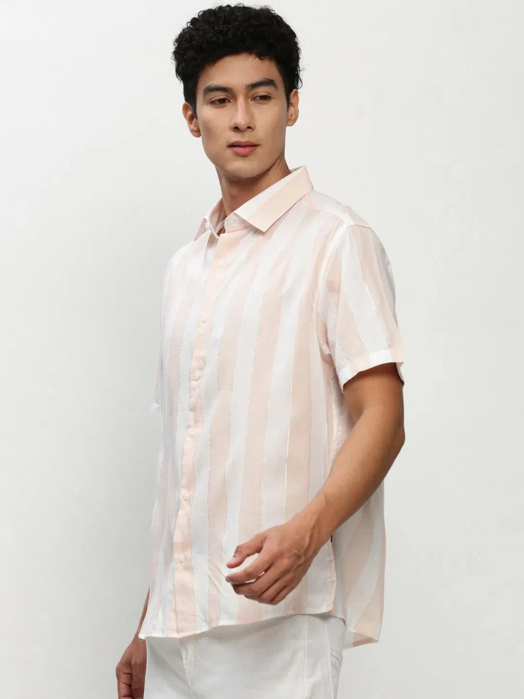 Men White Striped Casual Casual Shirts-JOYOSTRIPE-76-White