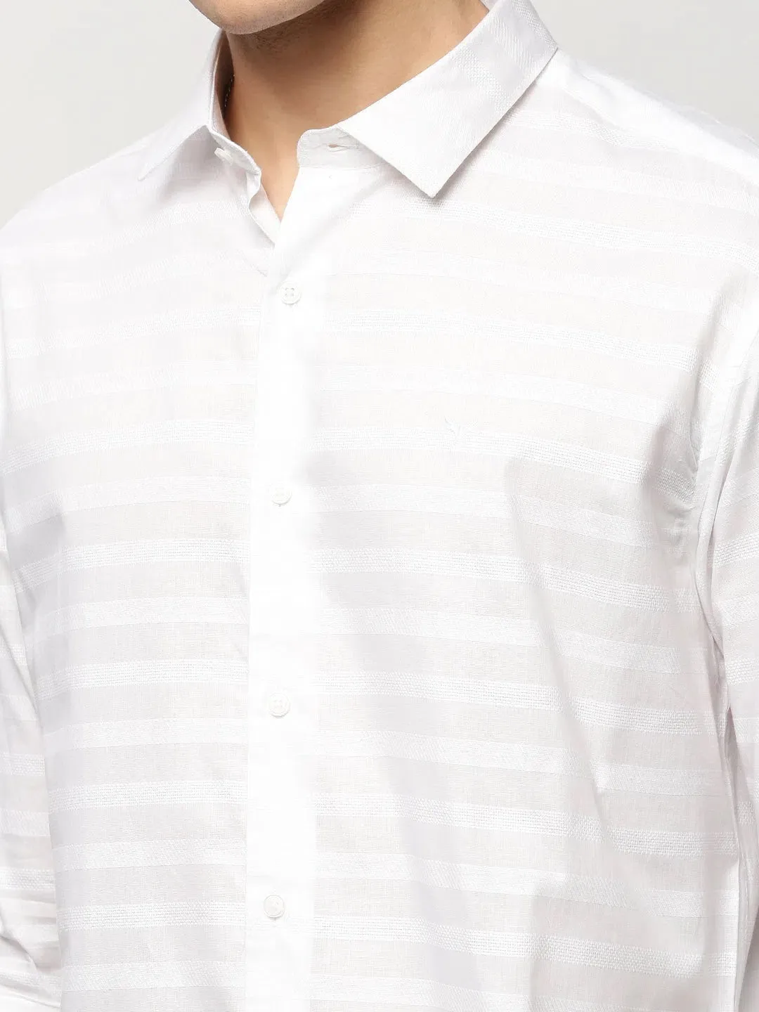 Men White Striped Casual Casual Shirts-TAROSTRIPE-607-White