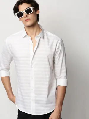 Men White Striped Casual Casual Shirts-TAROSTRIPE-607-White
