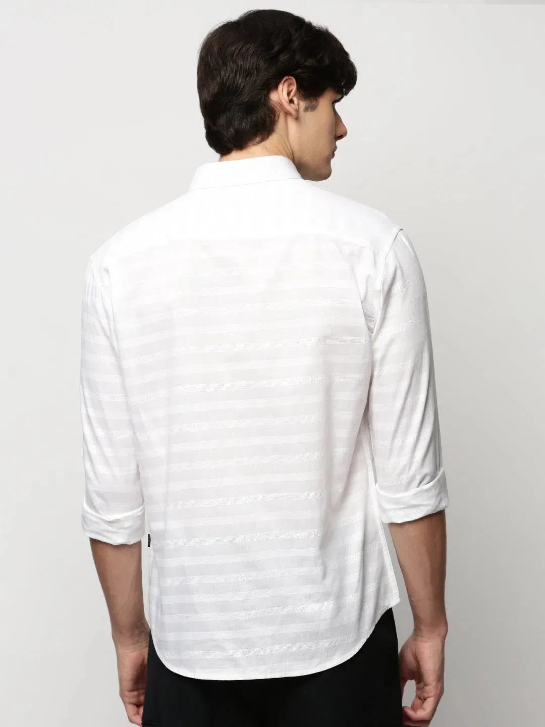 Men White Striped Casual Casual Shirts-TAROSTRIPE-607-White