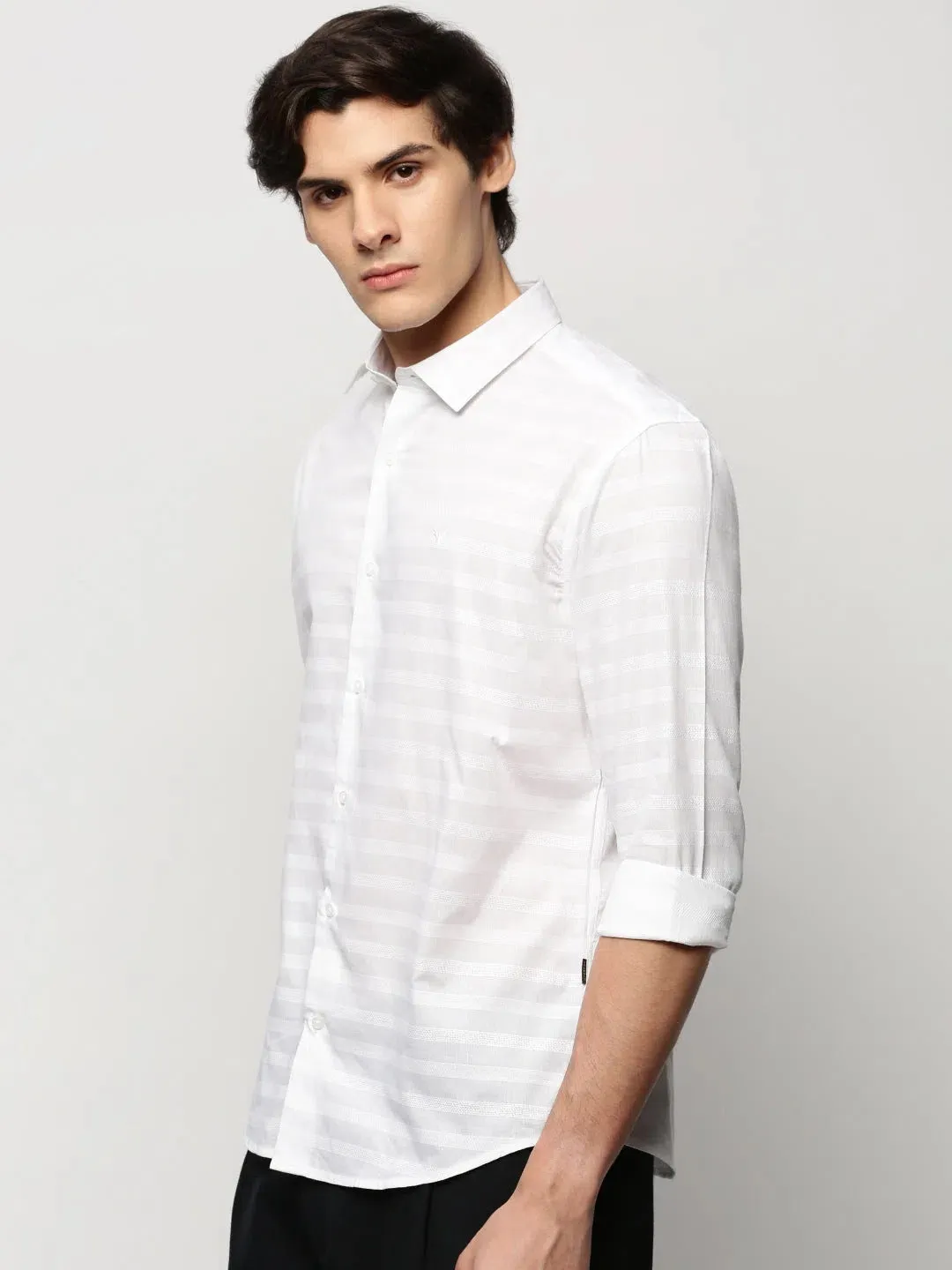 Men White Striped Casual Casual Shirts-TAROSTRIPE-607-White