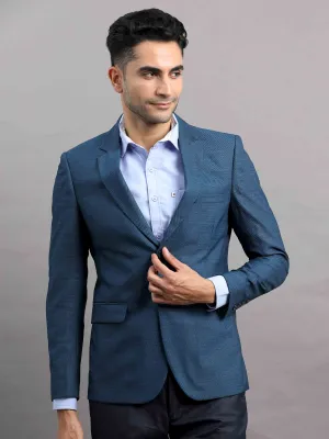 Men's Blue Slim Fit Cotton Blend Full Sleeve Plain Casual Blazer