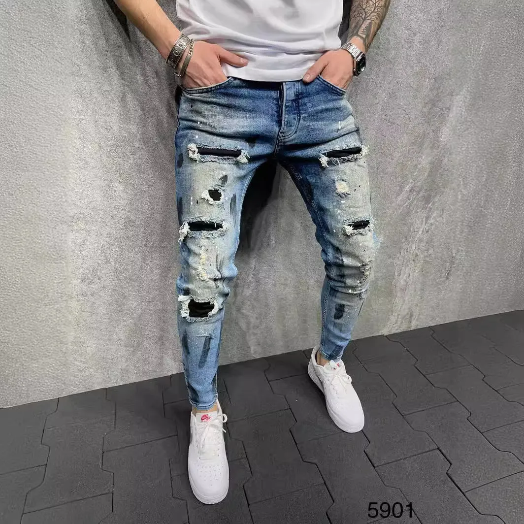 Men's Versatile Casual Slim Ripped Jeans