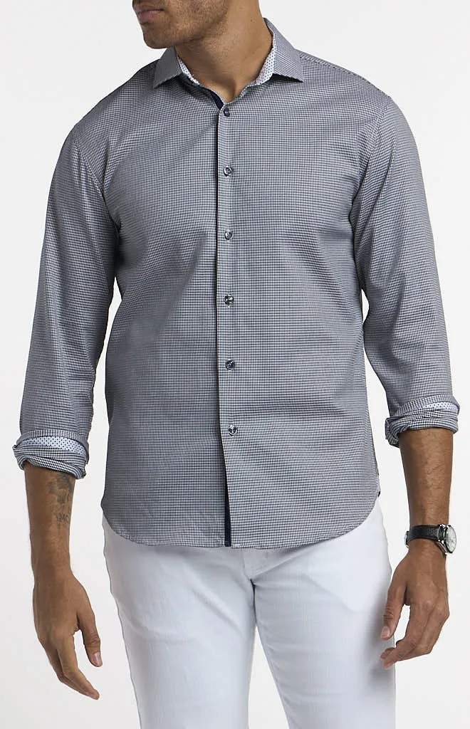 Michelsons of London Dobby Gingham Hybrid Long-Sleeve Shirt