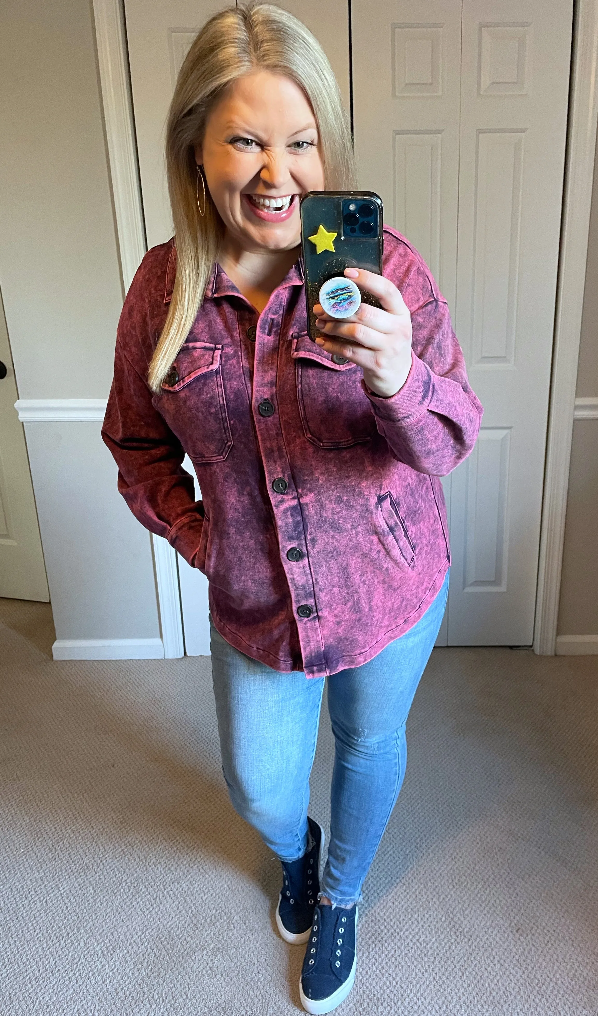 Mineral Washed Shacket in Hot Pink