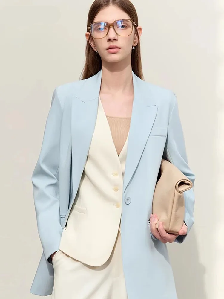 Minimalist Women's Blazer – Spring Collection Loose Office Jacket, Elegant Solid Color Coat for Women