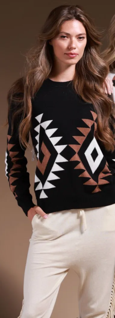 Minnie Rose Aztec Crew Neck