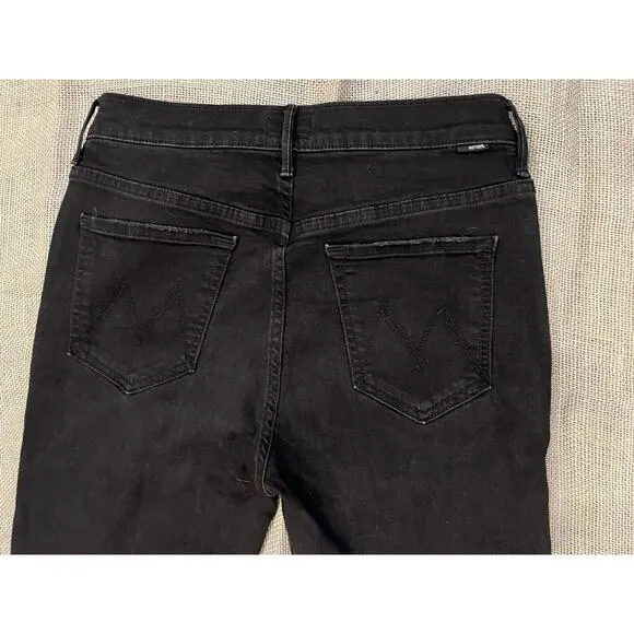 Mother Jeans The Stunner Zip Ankle Step Fray Size 29 Black Denim