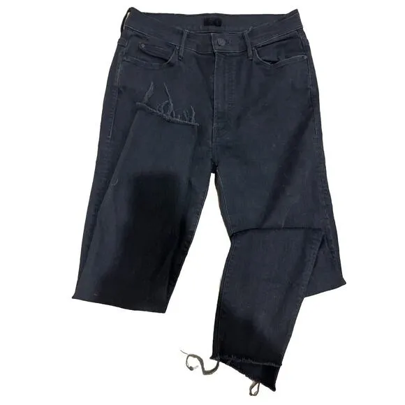 Mother Jeans The Stunner Zip Ankle Step Fray Size 29 Black Denim