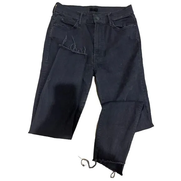 Mother Jeans The Stunner Zip Ankle Step Fray Size 29 Black Denim