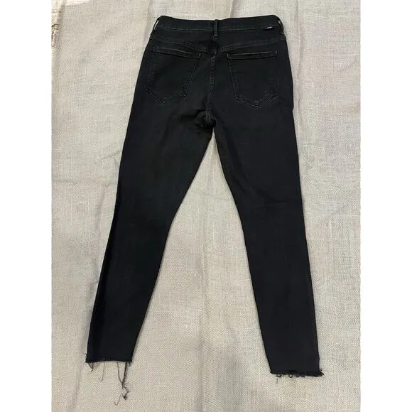 Mother Jeans The Stunner Zip Ankle Step Fray Size 29 Black Denim