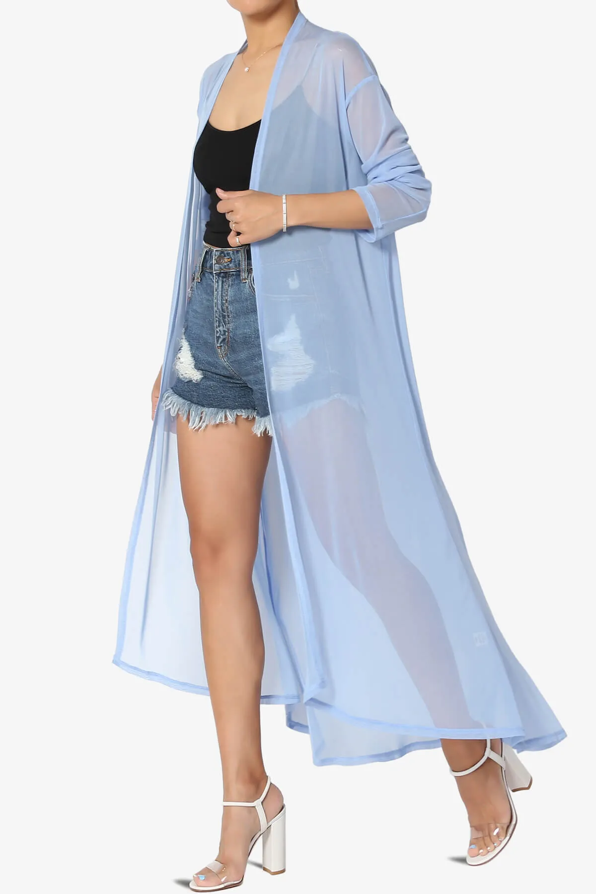 Moxxi Sheer Mesh Open Cardigan Duster PLUS