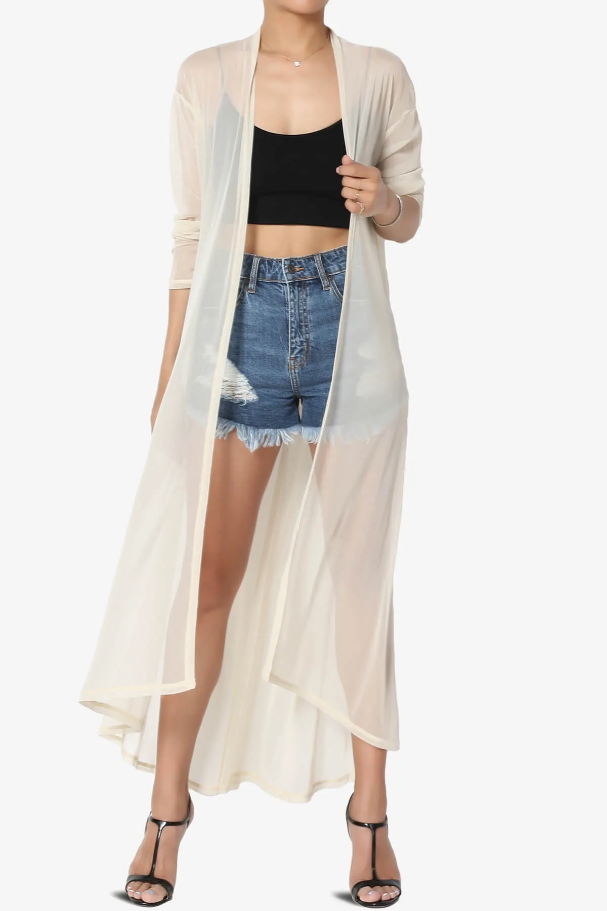Moxxi Sheer Mesh Open Cardigan Duster PLUS