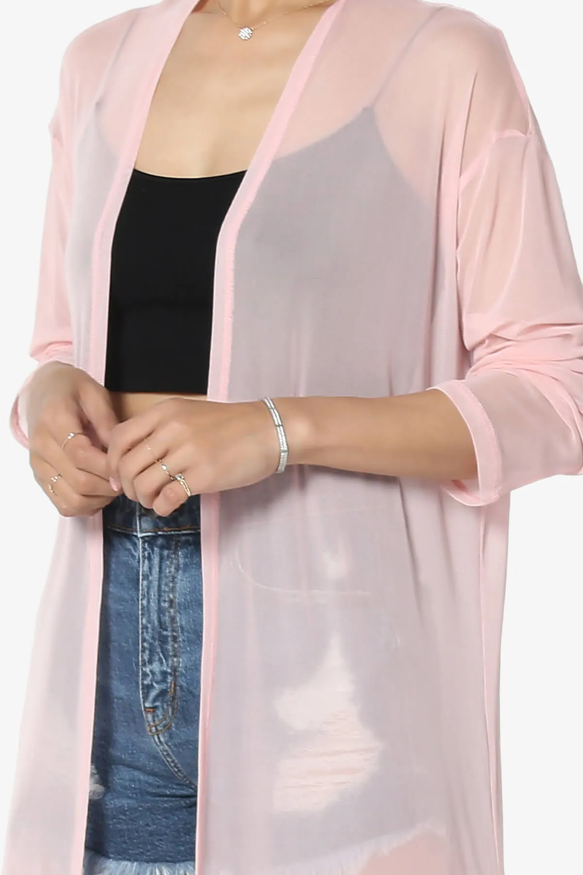 Moxxi Sheer Mesh Open Cardigan Duster PLUS