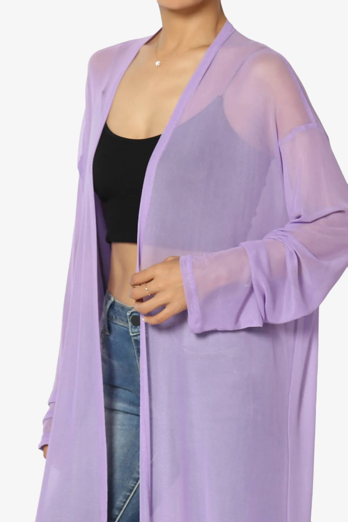Moxxi Sheer Mesh Open Cardigan Duster PLUS
