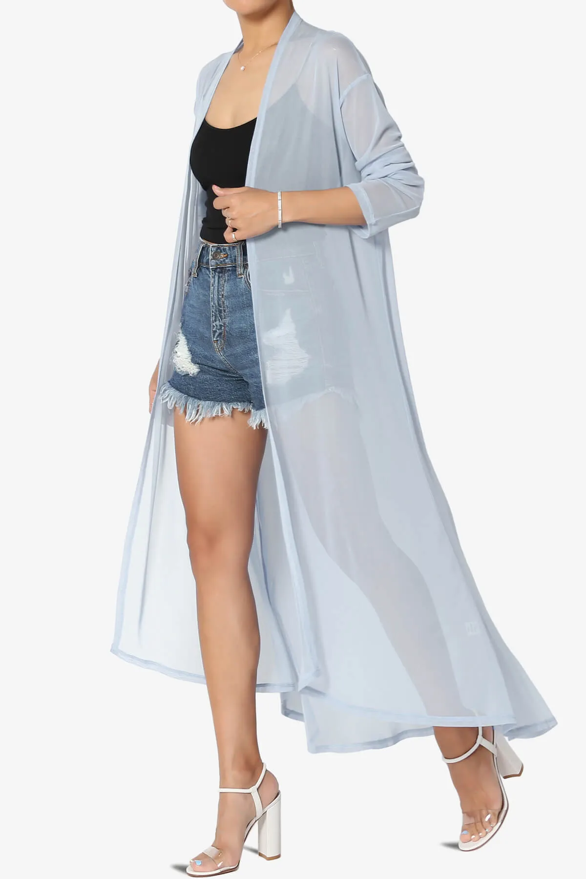 Moxxi Sheer Mesh Open Cardigan Duster PLUS
