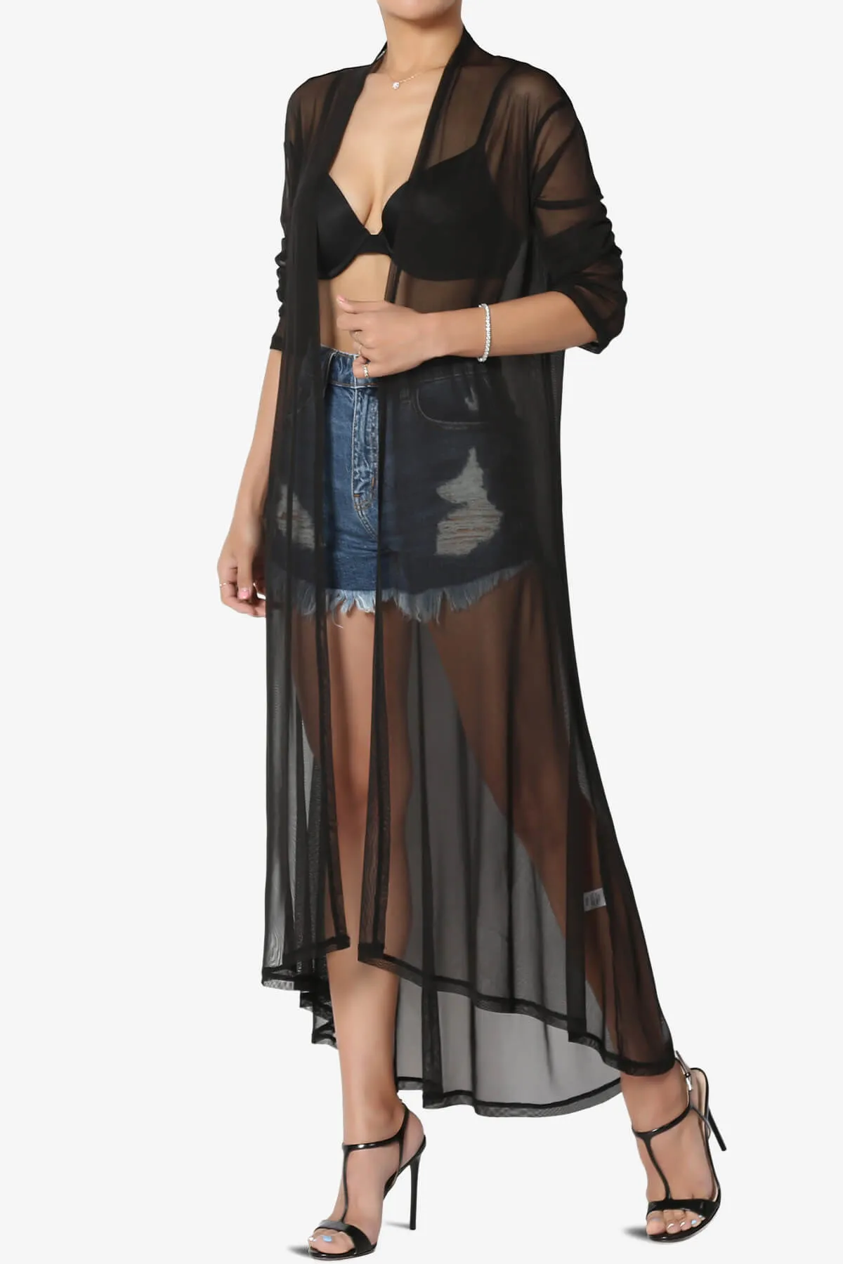 Moxxi Sheer Mesh Open Cardigan Duster PLUS