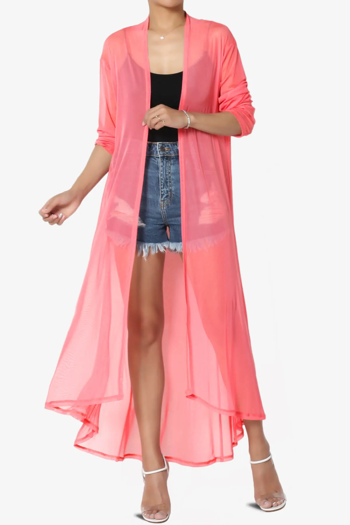 Moxxi Sheer Mesh Open Cardigan Duster PLUS