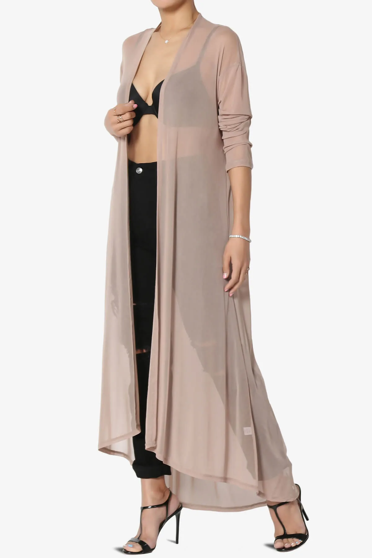 Moxxi Sheer Mesh Open Cardigan Duster PLUS