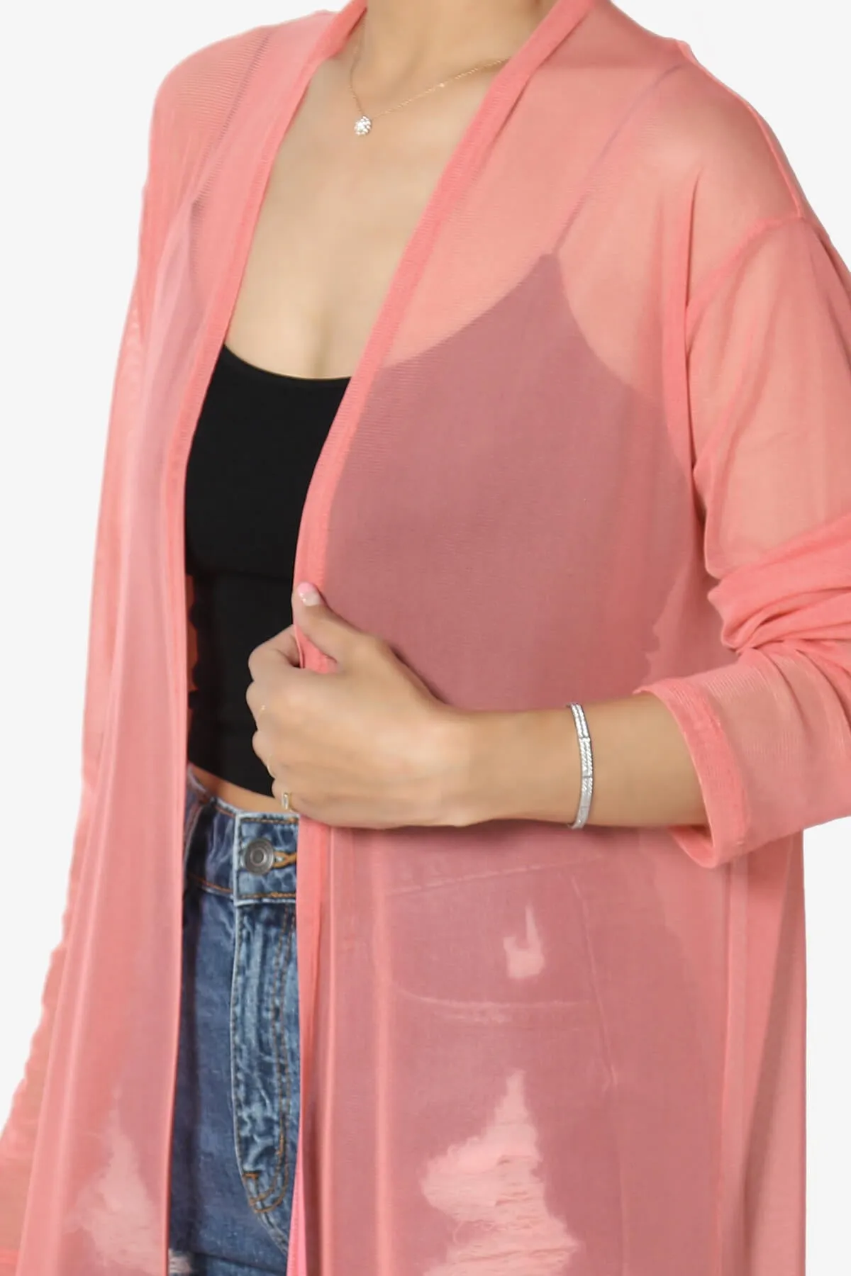 Moxxi Sheer Mesh Open Cardigan Duster PLUS