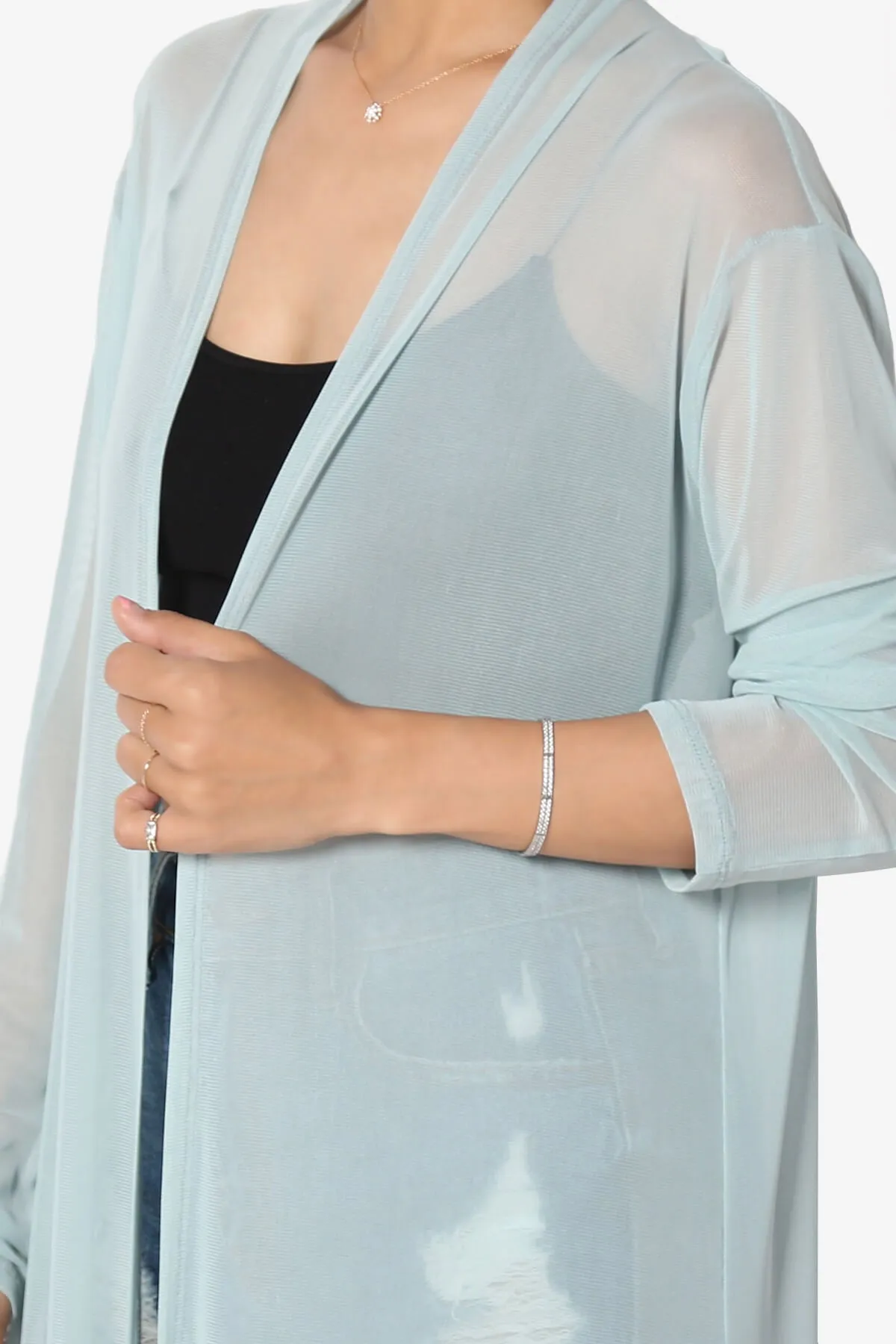 Moxxi Sheer Mesh Open Cardigan Duster PLUS