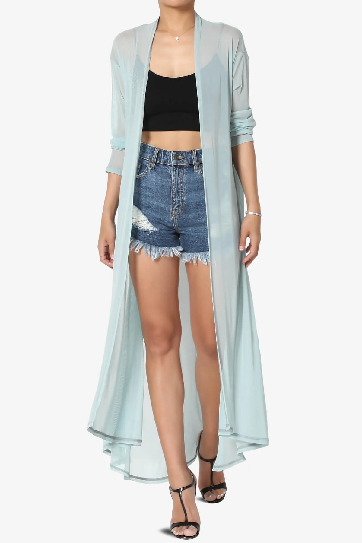 Moxxi Sheer Mesh Open Cardigan Duster PLUS