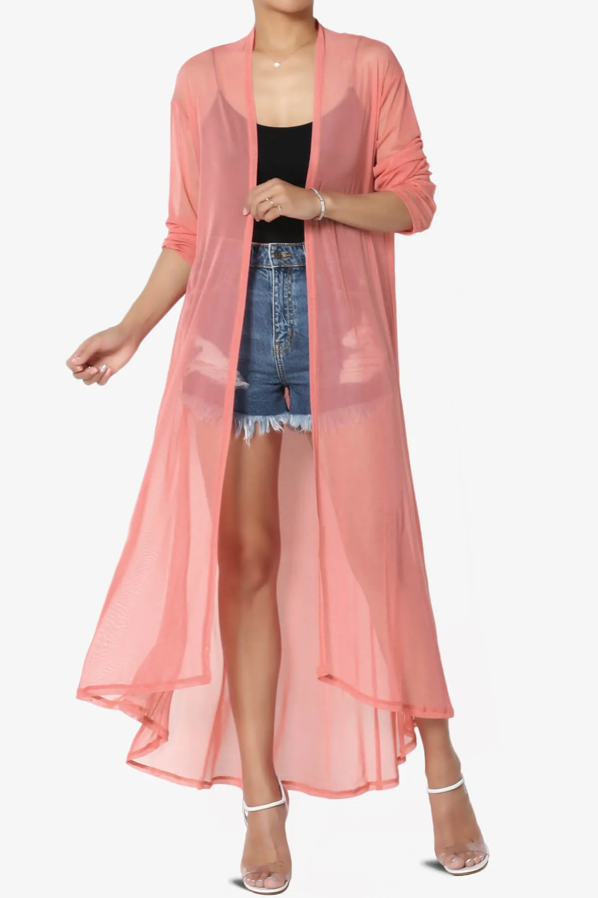 Moxxi Sheer Mesh Open Cardigan Duster PLUS